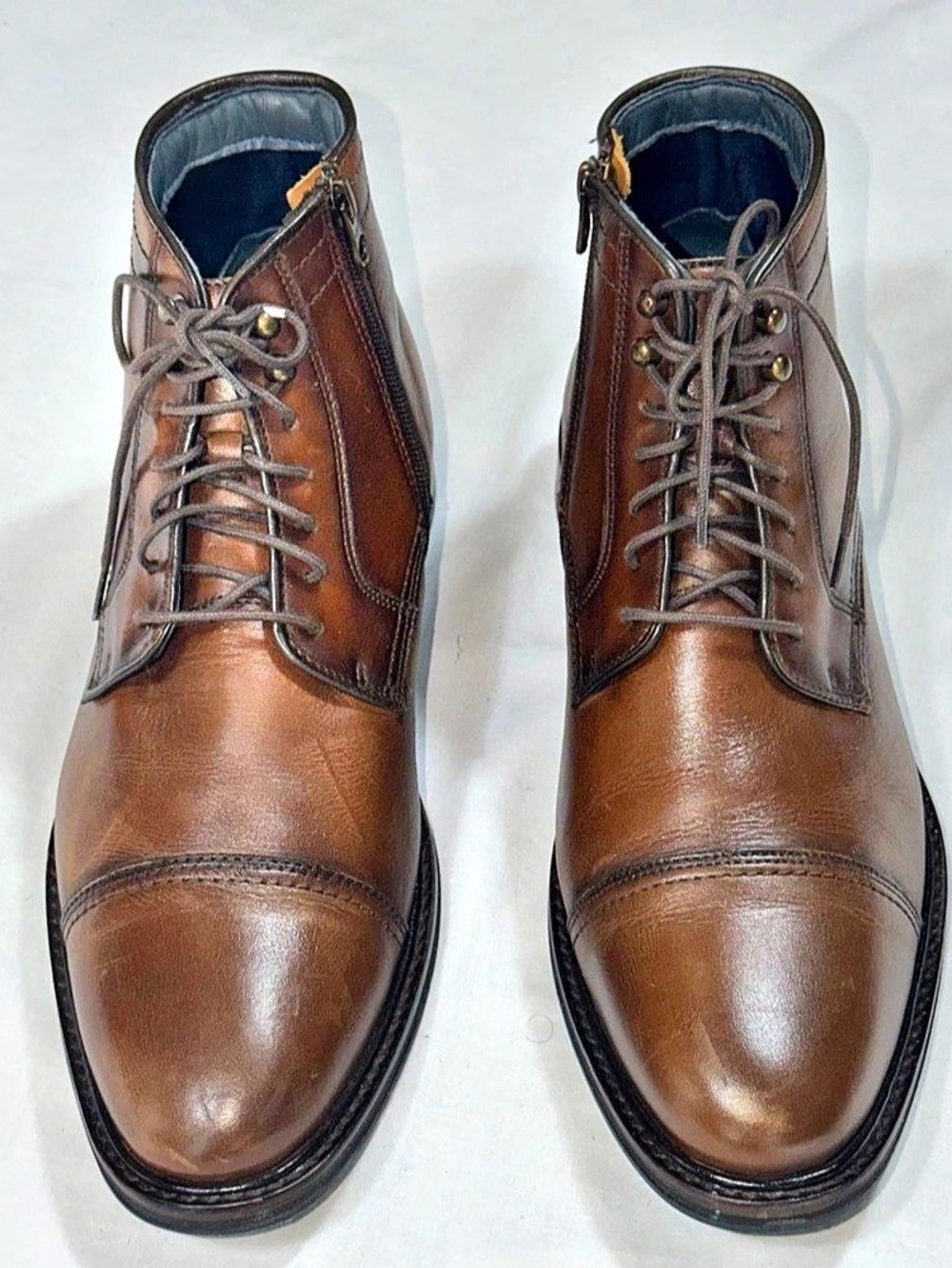 Johnston & Murphy Raleigh XC Flex Brown Leather Cap Toe Zip Boots Mens 10.5 M